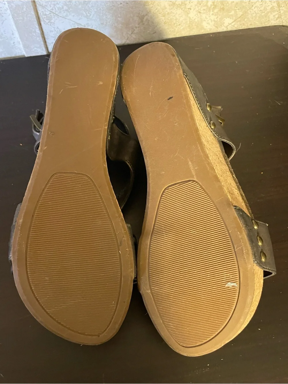 Women’s Sugar “Junebug” Wedge Cork Metallic Bronze Sandals